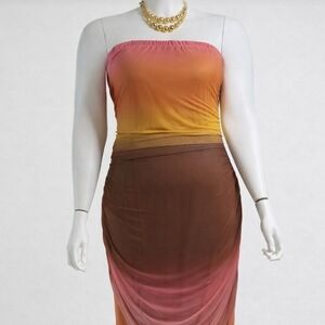 Gradient Brown and Pink Women's Halter Dress. Necklace Not Included.